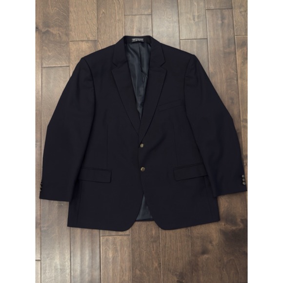 Saddlebred Performance 46R Men's Navy Blue Suit Wool Blend Blazer 2-Button - Picture 1 of 9